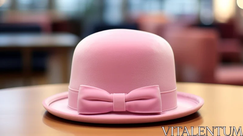 AI ART Chic Pink Felt Hat on Wooden Table