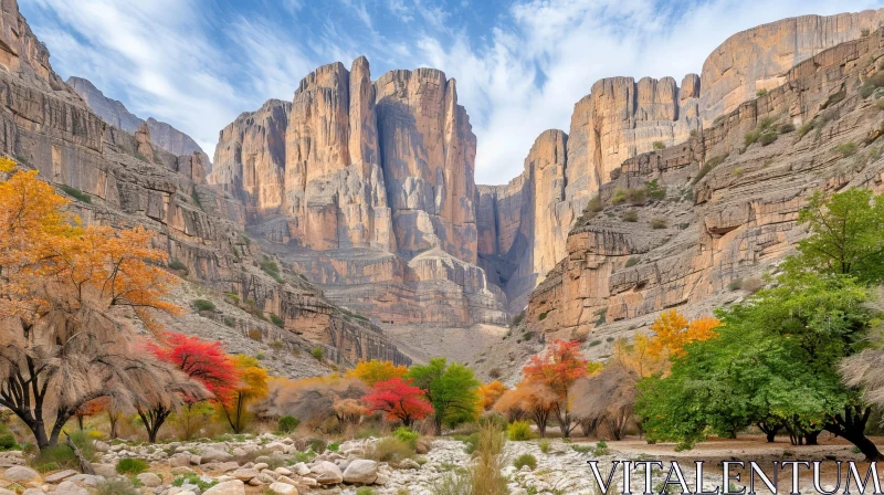 Colorful Trees Canyon: Serene Nature Landscape AI Image