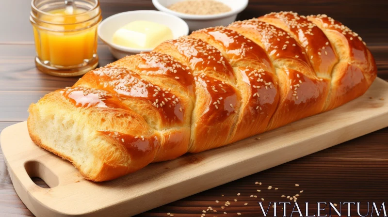 Delicious Braided Bread with Sesame Seeds and Butter AI Image
