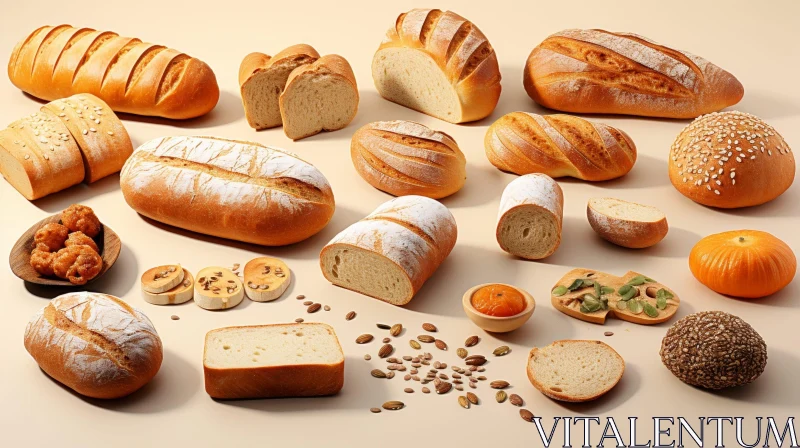 Delicious Bread Varieties on Beige Background AI Image