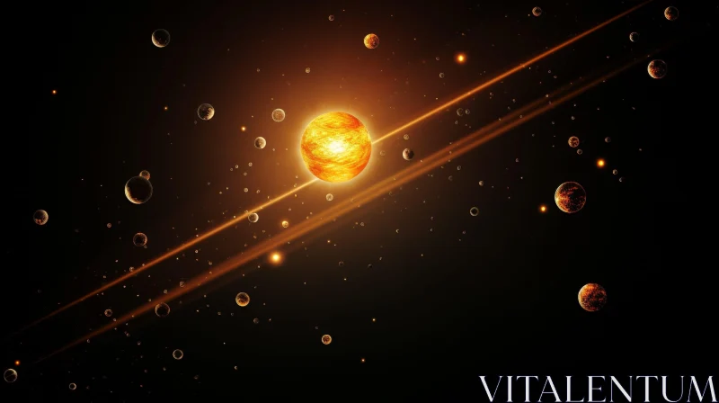 Enchanting Orange Sun and Planets in Cosmic Space AI Image