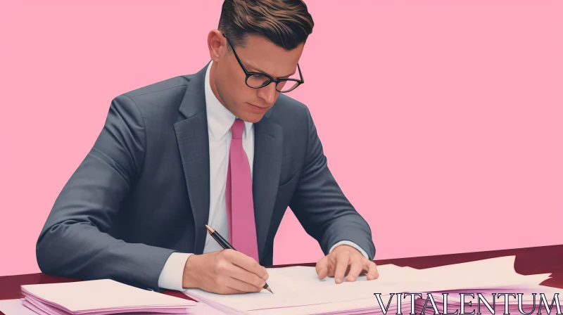 Focused Professional Signing Document in Pink Office AI Image