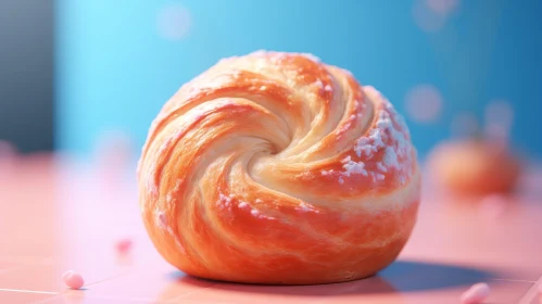 Golden Brown Spiral Pastry on Pink Surface
