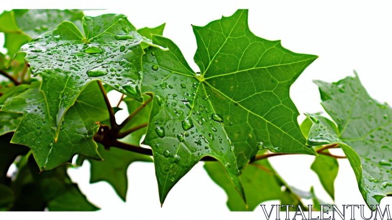 Green Leaf with Water Drops: Natural Close-Up Photography AI Image