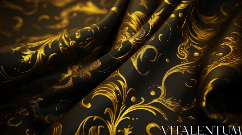 AI ART Luxurious Black and Gold Floral Fabric - Opulent Design