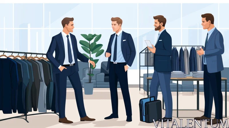 Men in Suits - Clothing Store Scene AI Image