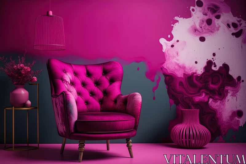 Pink Chair with Purple Paint - Mysterious and Surrealistic Interior AI Image