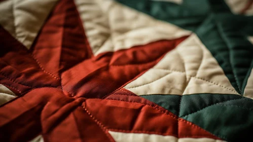 Red, White, and Green Cotton Fabric Quilt with Star Pattern