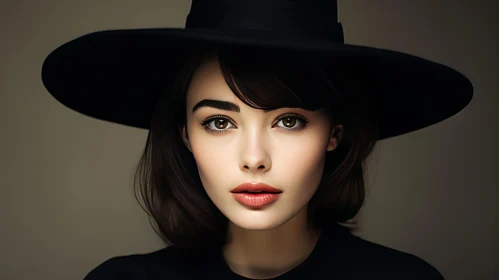 Serious Woman Portrait in Black Hat