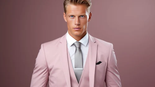 Serious Young Man in Pink Suit Portrait