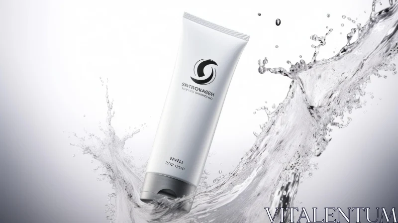White Tube Cosmetic Product with Splash of Water AI Image