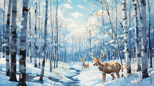 Winter Forest Deer Landscape