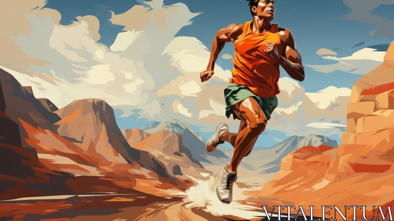 Athletic Man Running in Canyon - Determination in Action AI Image