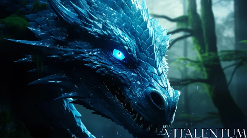AI ART Blue Dragon in Dark Forest