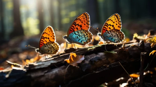 Colorful Butterflies on Branch at Sunset