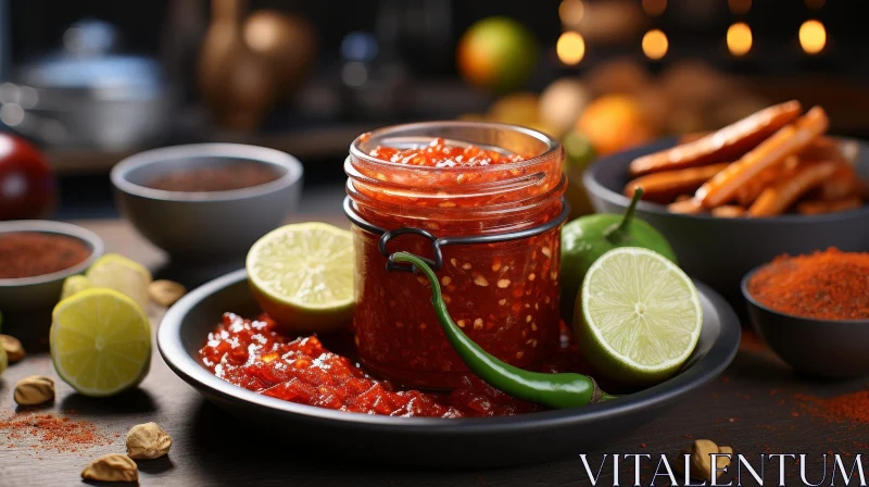 Delicious Red Chili Sauce with Lime and Spices AI Image