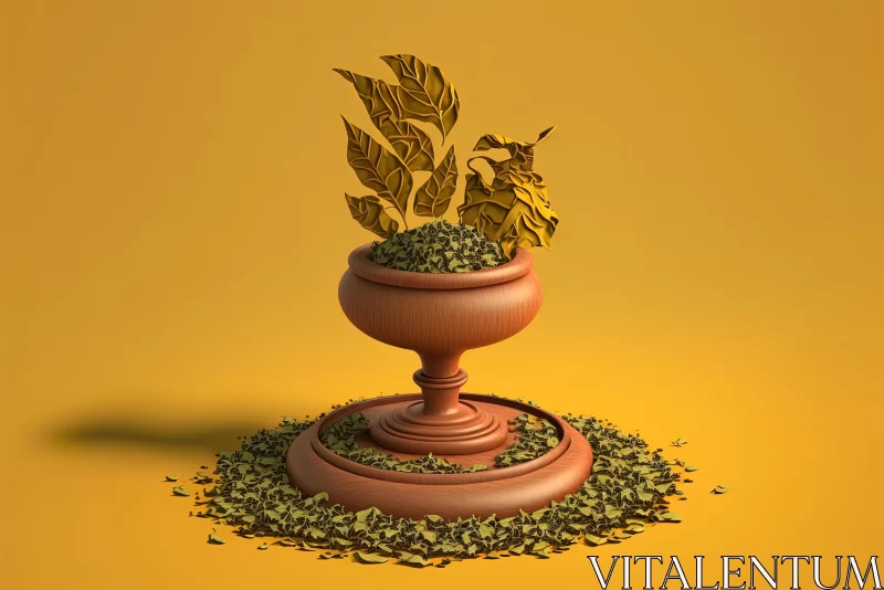 Golden Leaves Pot: A Playful Still-life 3D Rendering AI Image