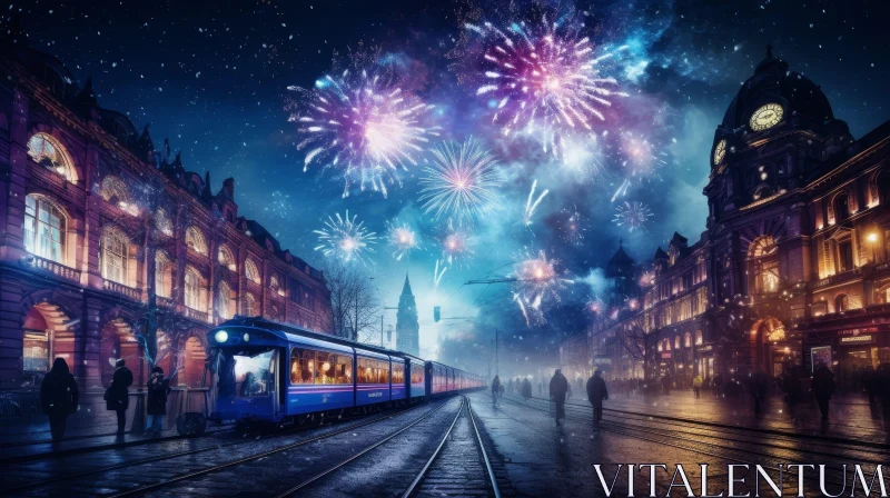 AI ART New Year's Eve City Street Fireworks Celebration