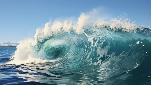 Powerful Ocean Wave Crashing Against Shore