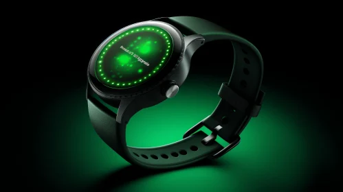 Sleek Smartwatch 3D Rendering with Green LED Display