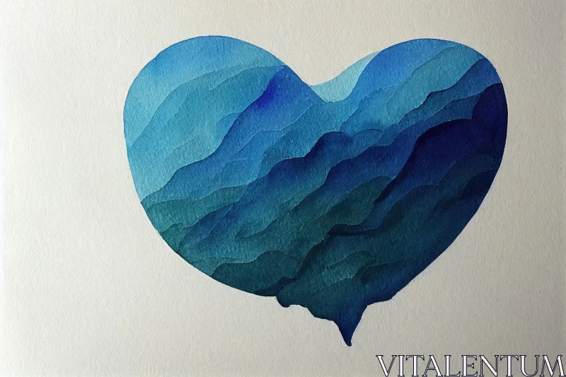 Abstract Watercolor Heart with Blue Waves | Emotional Landscapes AI Image