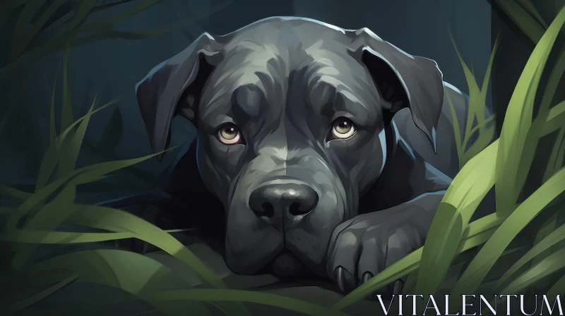 Black Dog Digital Painting in Grass AI Image