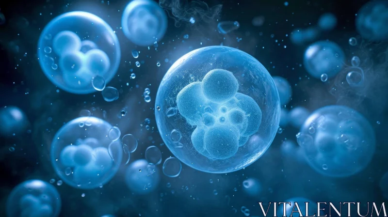 AI ART Blue Cells 3D Rendering - Scientific Image