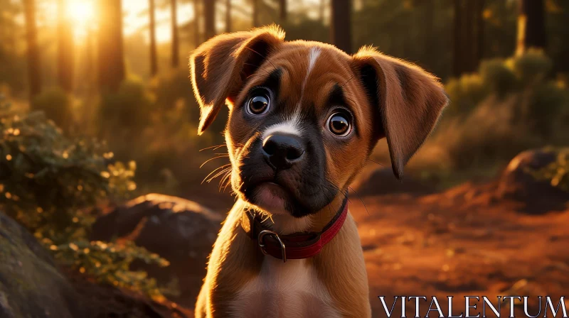 Brown and White Boxer Puppy Portrait in Nature AI Image