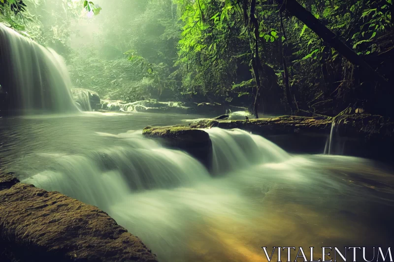 Captivating Waterfall in Enchanting Forest | Soft Atmospheric Light AI Image