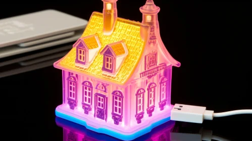 Enchanting Plastic House Illuminated by Pink Light