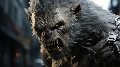 Fierce Werewolf Close-Up in City Street