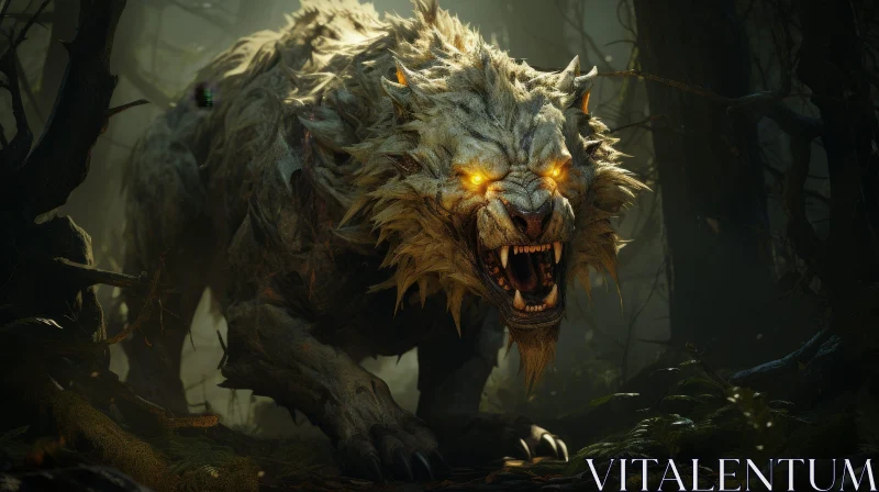 Fierce Werewolf in Moonlit Forest AI Image