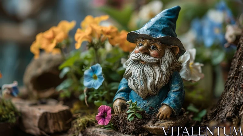 AI ART Friendly Garden Gnome Surrounded by Flowers