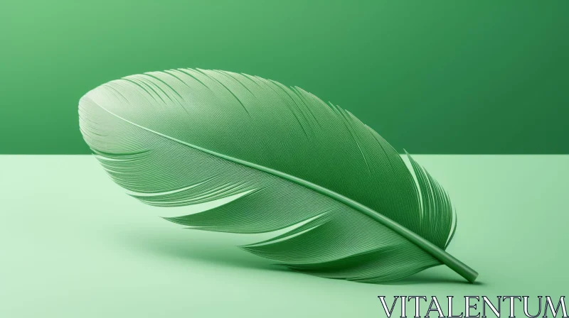 AI ART Green Feather 3D Rendering - Soft and Elegant