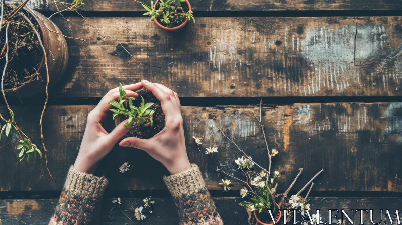 Nature's Embrace: Person Holding Small Plant in Flower Pot AI Image