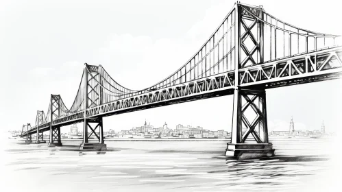 San Francisco-Oakland Bay Bridge Sketch - Urban Architecture Art