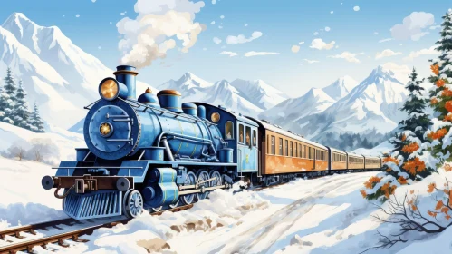 Snowy Mountain Landscape Train Painting