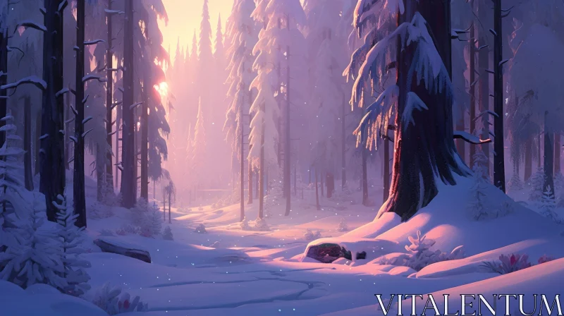 AI ART Winter Forest Snow Scene - Serene Landscape Photography