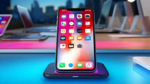 Black iPhone X Smartphone on Wireless Charging Pad in City Night Setting