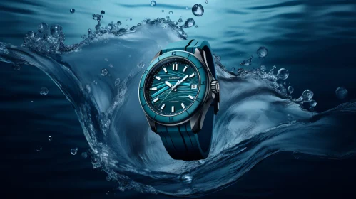 Blue and Black Wristwatch Submerged in Water