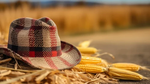 Brown Straw Cowboy Hat on Corn Stalks Field