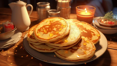 Delicious Pancakes with Butter and Syrup on Plate