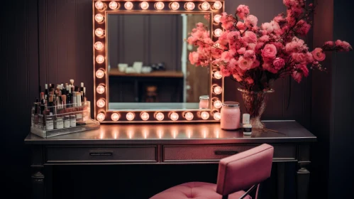Elegant Dressing Table Decor with Flowers and Mirror