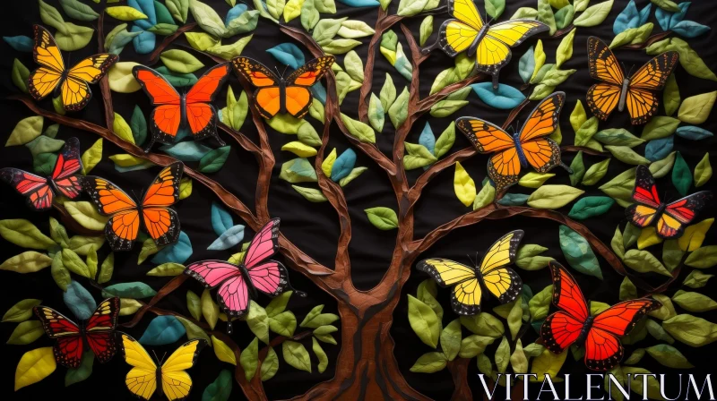 Enchanting Tree with Colorful Butterflies AI Image