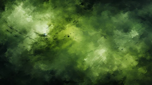 Green Abstract Painting with Dark Spots