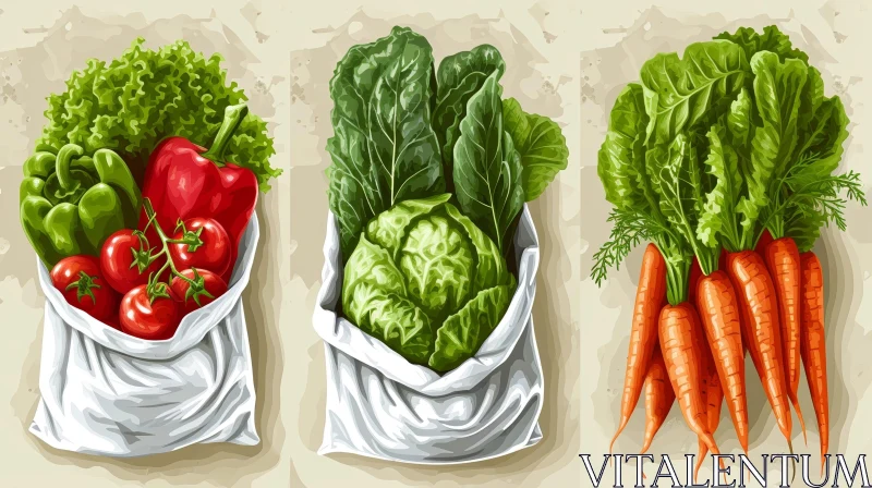 AI ART Healthy Vector Illustration of Vegetable Bags