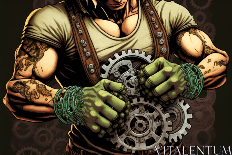 Intricate Comic Book Art: Underground Character with Gears and Chainring AI Image