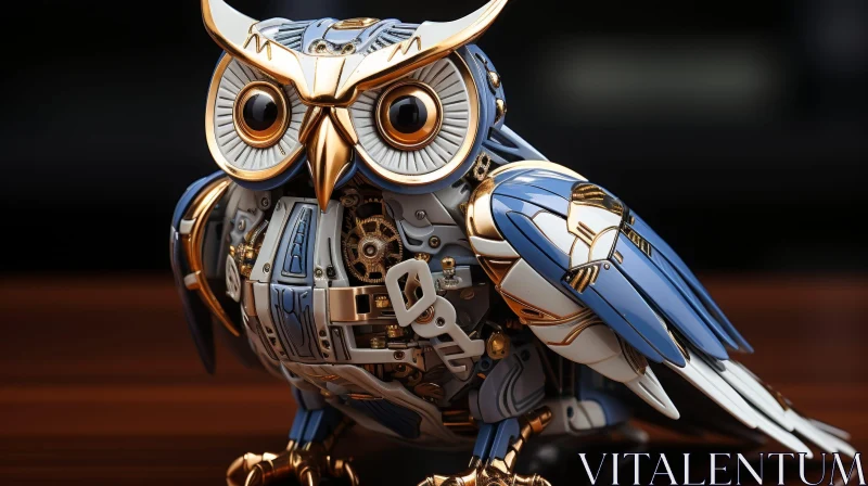Majestic Steampunk Owl - 3D Rendering with Gold Accents AI Image