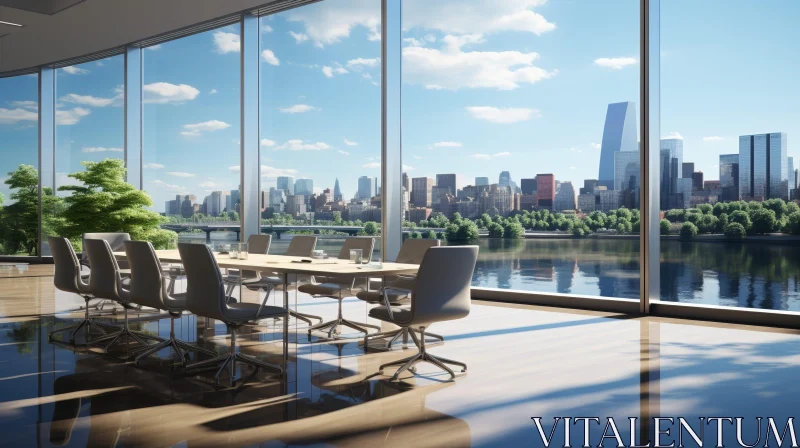 Modern Office Conference Room with City Skyline View AI Image