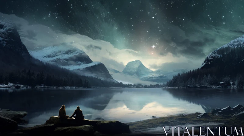 Starlit Mountain Lake: Serene Night Landscape AI Image